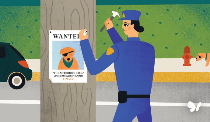 An illustration of a compliance officer posting a violation of Emotional Support Animal (ESA) without proving letter without first conducting a proper assessment