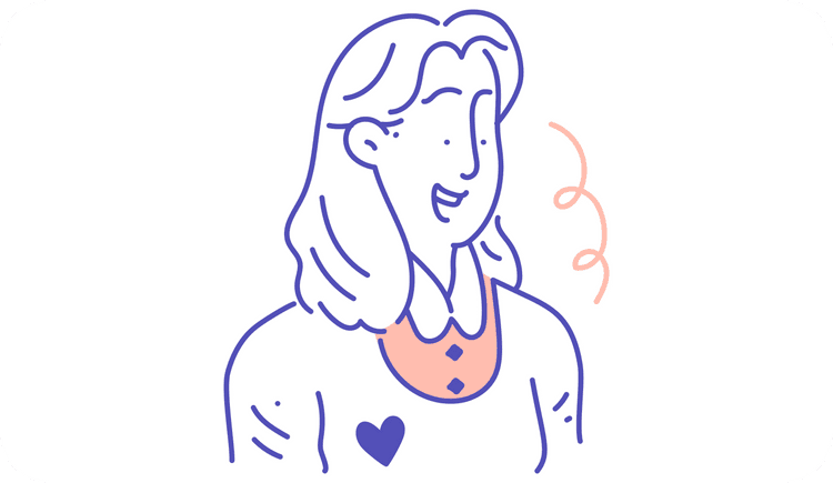 An illustration of a female therapy with a heart on her shirt, as she tells her therapist 'I love you'
