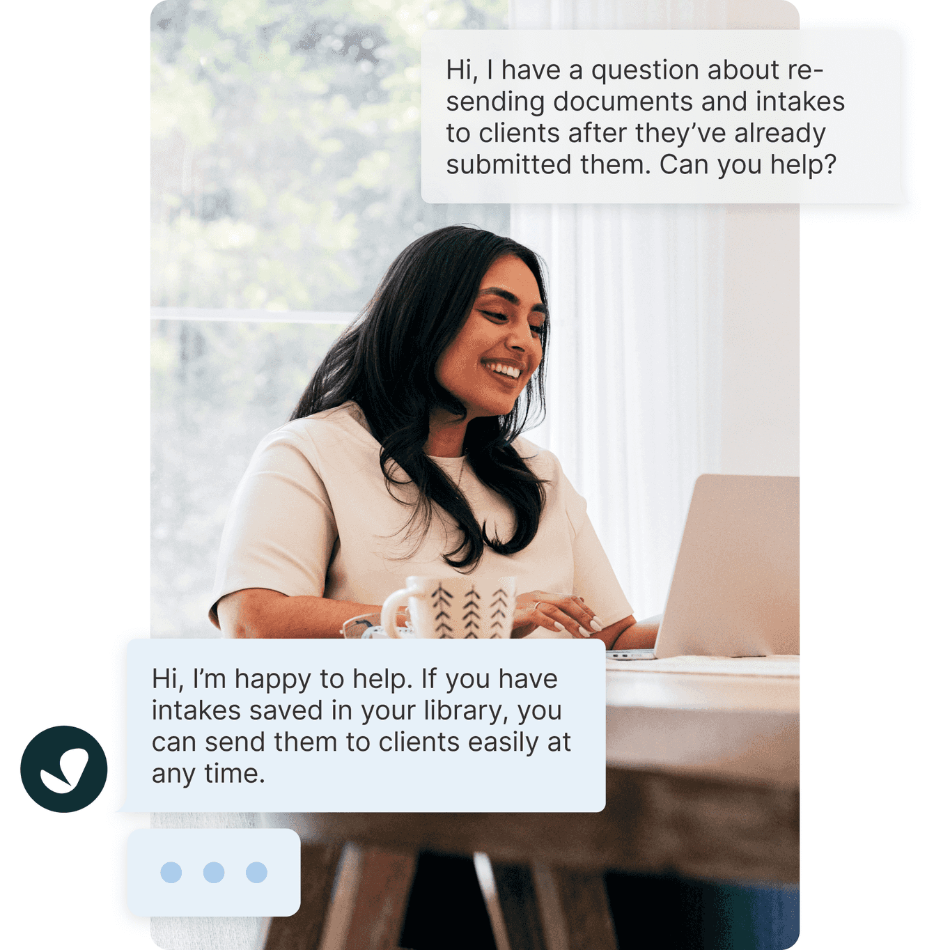 SimplePractice customer success team member messaging with clinician